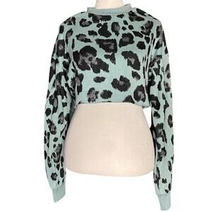 TWENTY Montreal Hyper Reality Light Blue Leopard Cropped Mock Neck Sweater Small